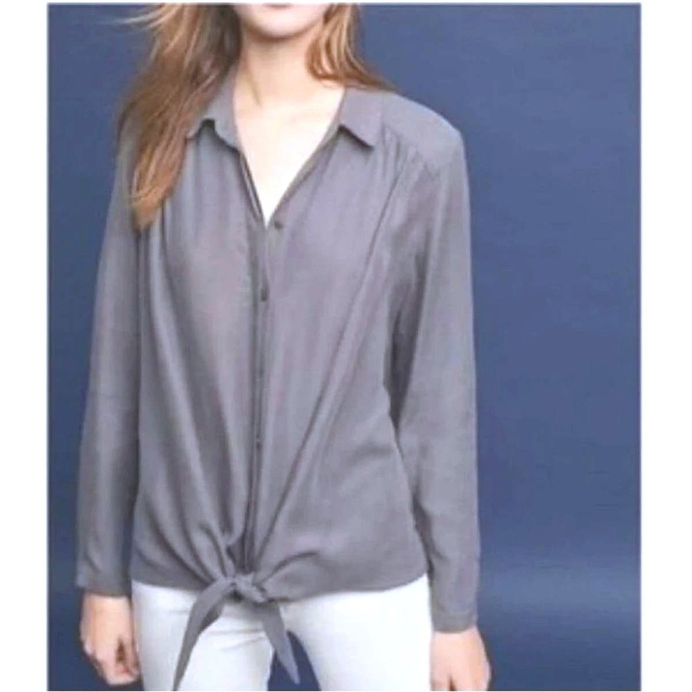 Maeve tencel tie front loose fit flowy comfort slate gray cooling‎ layer SM euc